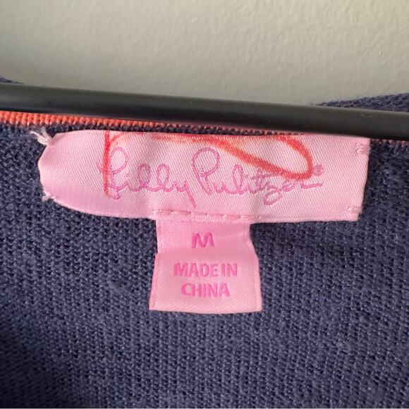 Lilly Pulitzer 100% Linen Hooded Pullover Lightweight Kangaroo pocket navy solid - Picture 7 of 10